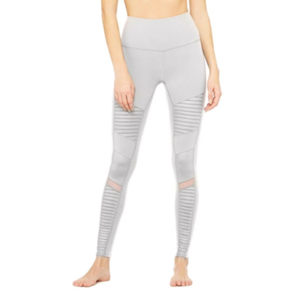 ALO YOGA XS HIGH WAIST MOTO LEGGING YOGA PANTS ALLOY LIGHT GREY SILVER $118